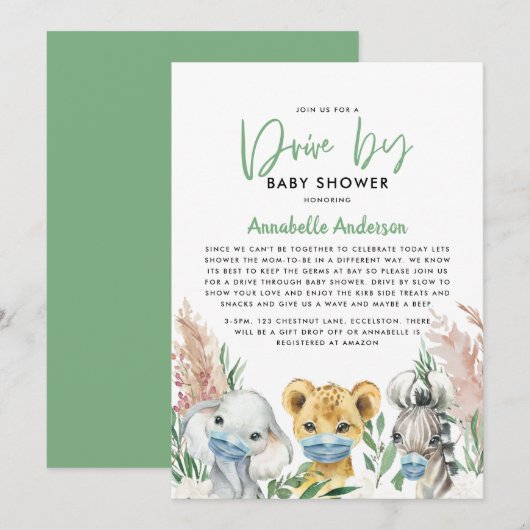 Carte Bébé adorable en voiture avec un masque covid (Devant / Derrière)