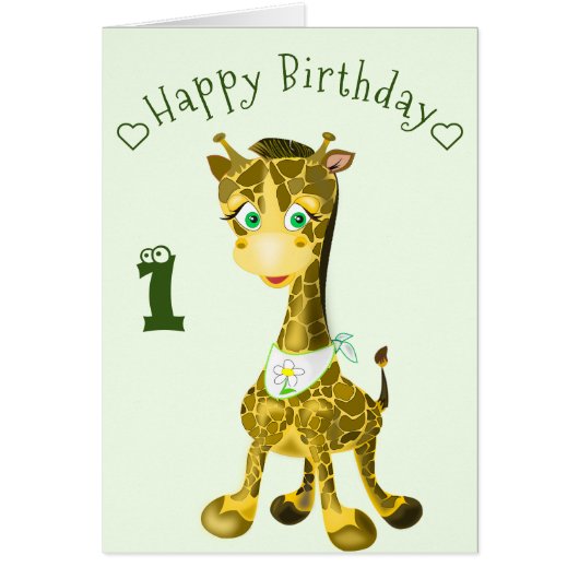 Carte bébé anniversaire avec bébé Giraffe - Ajoute (Devant)
