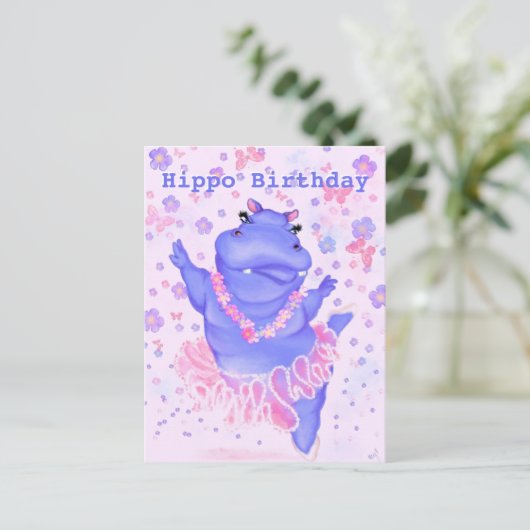 Carte bébé anniversaire Ballerina Hippo - Votre te (Debout devant)
