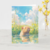Carte Bébé aquatique Capybara (Fleur jaune)