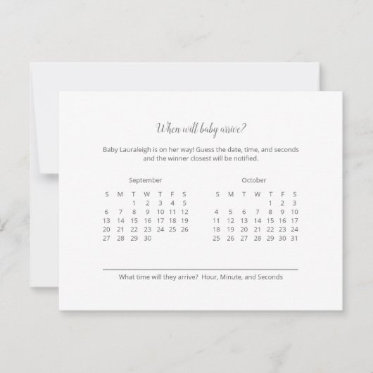 Carte Bébé Arrivée Prédiction Élégante Rose blanche (Devant)