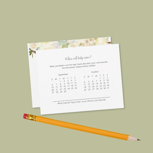 Carte Bébé Arrivée Prédiction Élégante Rose blanche