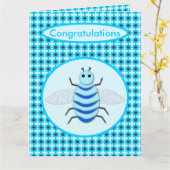 Carte Bébé Bleu mignon Bee Bee Custom Big (Fleur jaune)