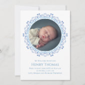 Carte Bébé bleu photo mignon floral personnalisé (Devant)