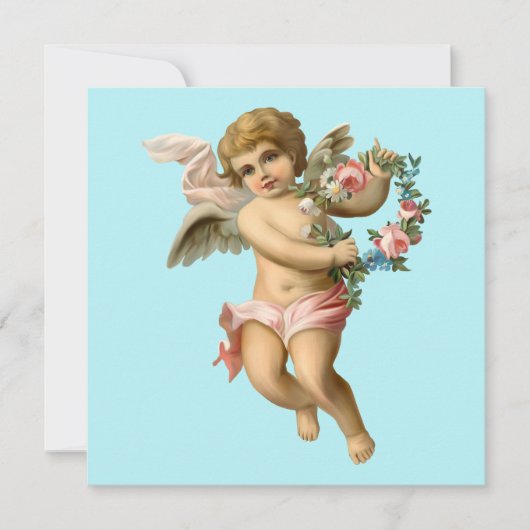 Carte Bébé chérubin vintage avec fleurs (Devant)