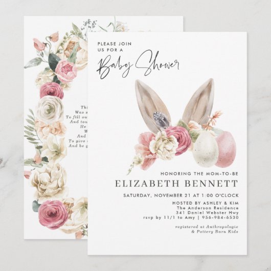 Carte Bébé de printemps | Baby Shower de Pâques (Devant / Derrière)