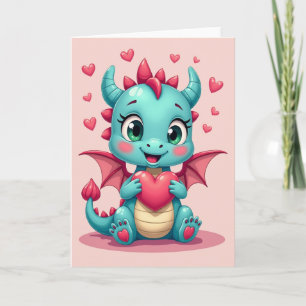 Carte bébé dragon amour cœur