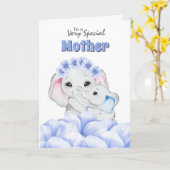 Carte Bébé éléphant garçon mère jour fleuri (Fleur jaune)