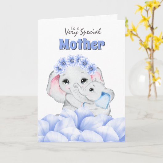 Carte Bébé éléphant garçon mère jour fleuri (Fleur jaune)