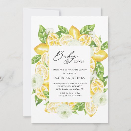 Carte bébé en fleurs bouquet citron baby shower Invitati (Devant)