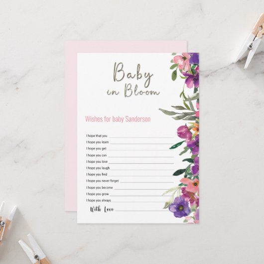 Carte Bébé en fleurs Souhaits floraux pour le Baby showe (Devant/Arrière en situation)