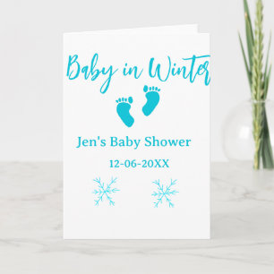 Carte Bébé en hiver Baby shower bleu pieds de bébé floco