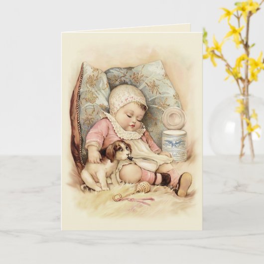 Carte Bébé endormi (Fleur jaune)