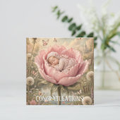 Carte Bébé endormi dans une fleur rose Félicitations (Debout devant)