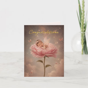 Carte Bébé endormi fleur rose Félicitations