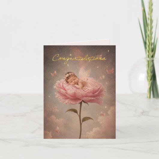 Carte Bébé endormi fleur rose Félicitations (Devant)