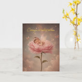 Carte Bébé endormi fleur rose Félicitations (Fleur jaune)