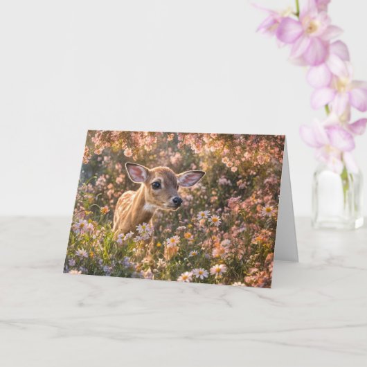 Carte Bébé faon de cerf faon faune sauvage dans les fleu (Orchidée)