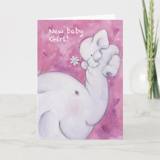 Carte Bébé fille, adorable éléphant mère et bébé (Devant)