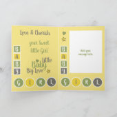 Carte Bébé Fille amour et chéri jaune et vert (Intérieur)