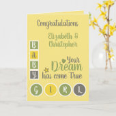 Carte Bébé Fille amour et chéri jaune et vert (Fleur jaune)