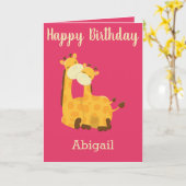 Carte Bébé Fille Anniversaire avec Giraffes (Fleur jaune)