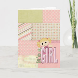 Carte Bébé fille couette et poupée