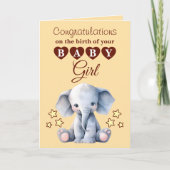 Carte Bébé fille félicitations éléphant pêche (Devant)