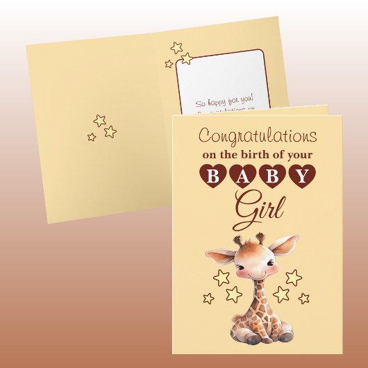 Carte Bébé fille félicitations girafe pêche