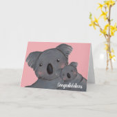 Carte Bébé fille félicitations koala rose (Fleur jaune)