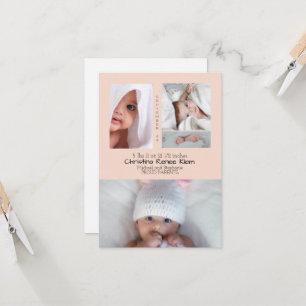 Carte Bébé Fille Photo Collage Peach Modern Birth