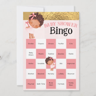 Carte Bébé Fille Rose Et Baby shower Or Jeu De Bingo