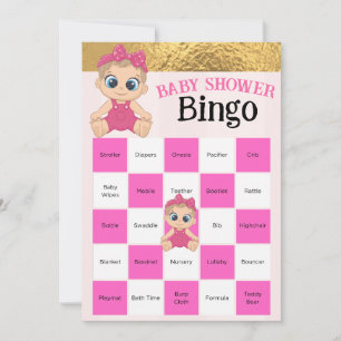 Carte Bébé Fille Rose Et Baby shower Or Jeu De Bingo