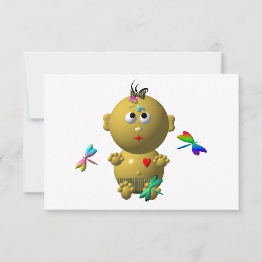 CARTE BÉBÉ FILLE SAUTILLANTE AVEC 4 LIBELLULES (Devant)