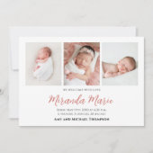 Carte Bébé fille simple superposition Texte typographie  (Devant)