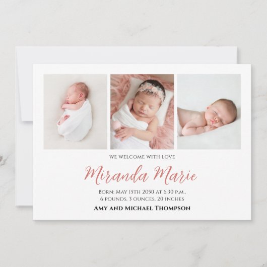 Carte Bébé fille simple superposition Texte typographie (Devant)