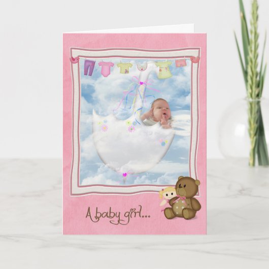 Carte Bébé fille sous parapluie (Devant)