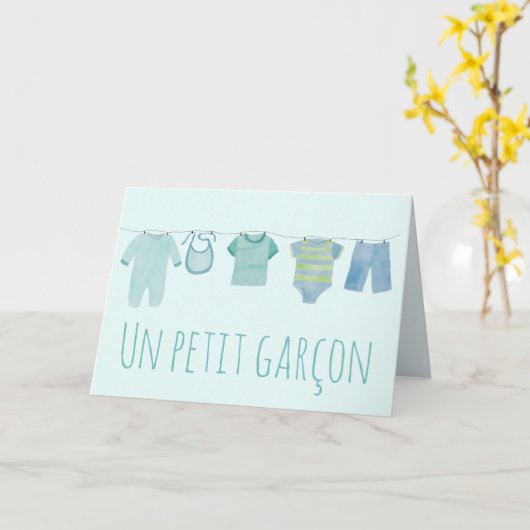 Carte Bébé Garçon Français Félicitations (Fleur jaune)