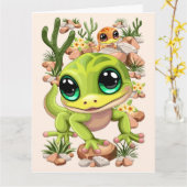 Carte Bébé Geckos jote personnages de dessin (Fleur jaune)