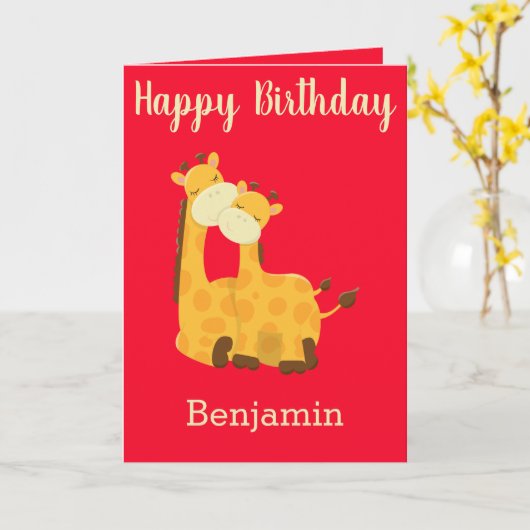Carte Bébé Giraffe Cute Anniversaire (Fleur jaune)
