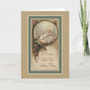 Carte Bébé Jésus Roses de Noël Vintage