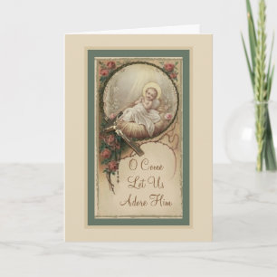 Carte Bébé Jésus Roses de Noël Vintage