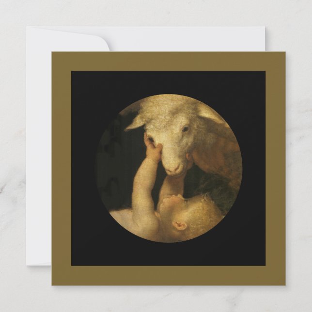 Carte Bébé Jésus Touchant le visage de l'agneau (Devant)