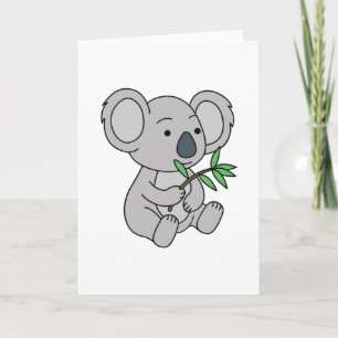 Carte Bébé Koala Mignon Avec Feuilles D'eucalyptus