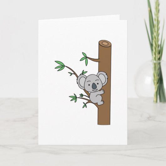 Carte Bébé koala mignon grimpant un eucalyptus (Devant)