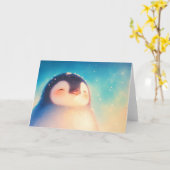 Carte Bébé Manchot Monde d'Hiver (Fleur jaune)