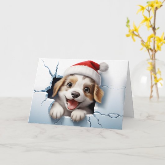 Carte Bébé mignon Animaux de Noël 3D Chiot Salutation (Fleur jaune)