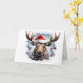 Carte Bébé mignon Animaux de Noël 3D Moose Salutation (Fleur jaune)