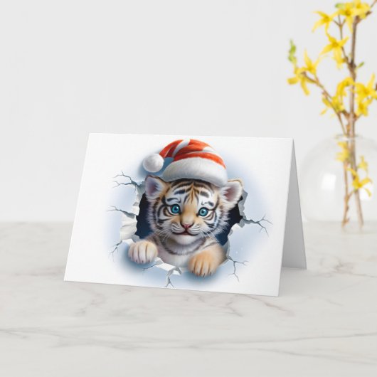 Carte Bébé mignon Animaux de Noël 3D Tiger Salutation (Fleur jaune)