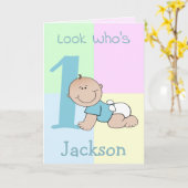 Carte Bébé mignon Cartoon 1er anniversaire (Fleur jaune)